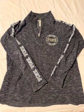 PINK Quarter-Zip Pullover in Heathered Black Grey
